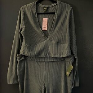 Soft Blue Ribbed Two-Piece Lounge Set